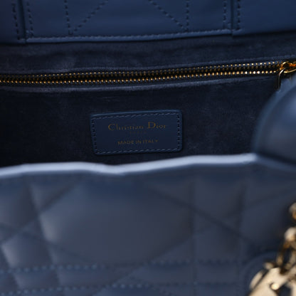 Calfskin Macro Cannage Small Book Tote Denim Blue