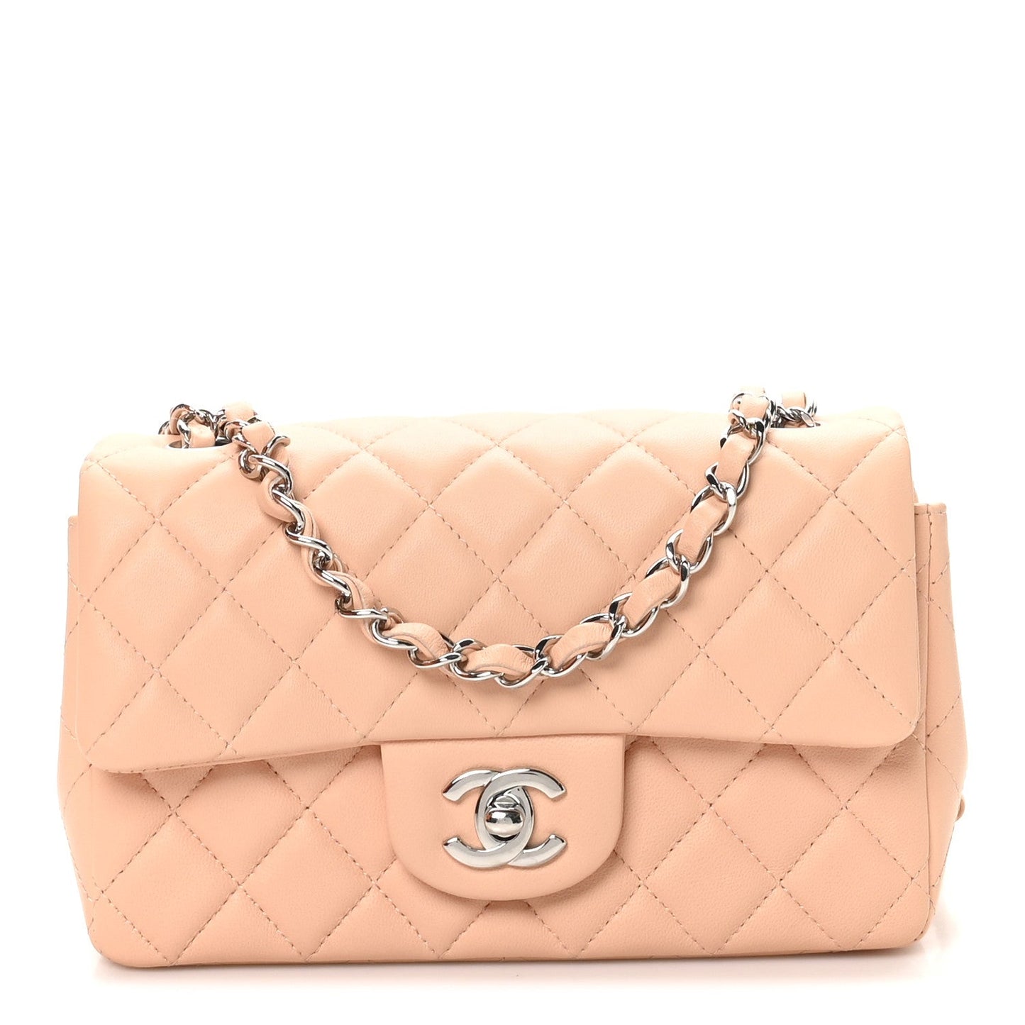 Lambskin Quilted Mini Rectangular Flap Light Pink