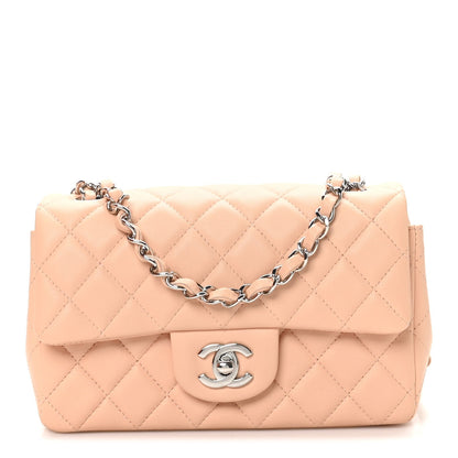 Lambskin Quilted Mini Rectangular Flap Light Pink