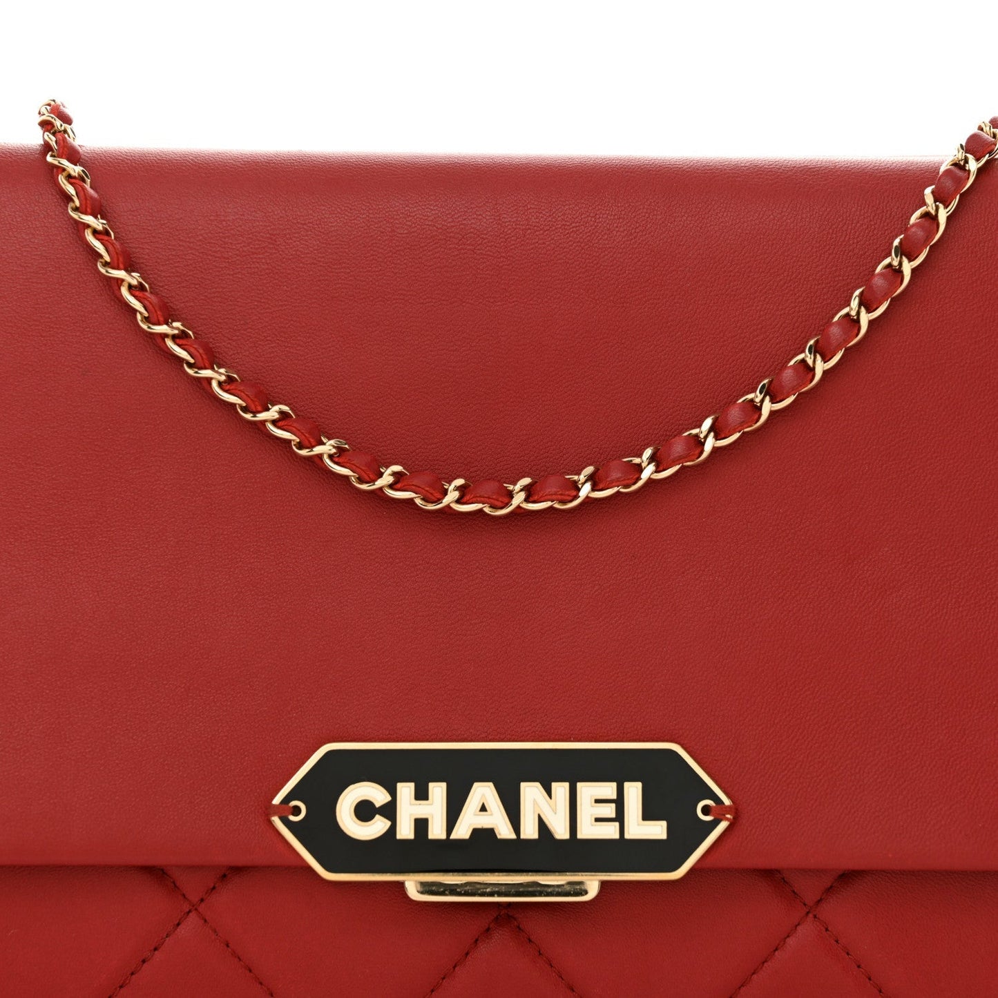 Lambskin Quilted Retro Label Clutch Red