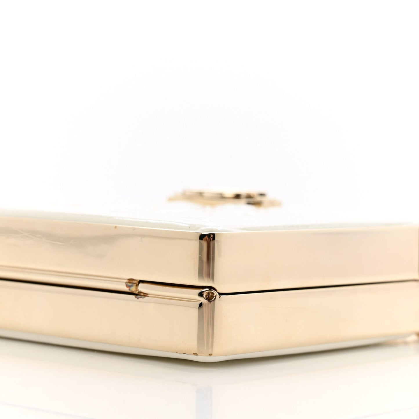 Patent Calfskin Boy Minaudiere White
