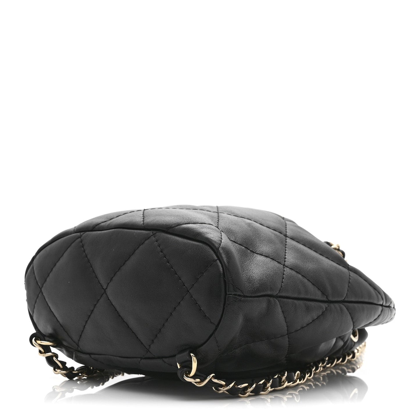 Shiny Lambskin Quilted Drawstring Backpack Black