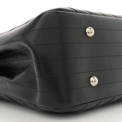 Caviar Chevron Quilted Large Shopping Tote Tote Black