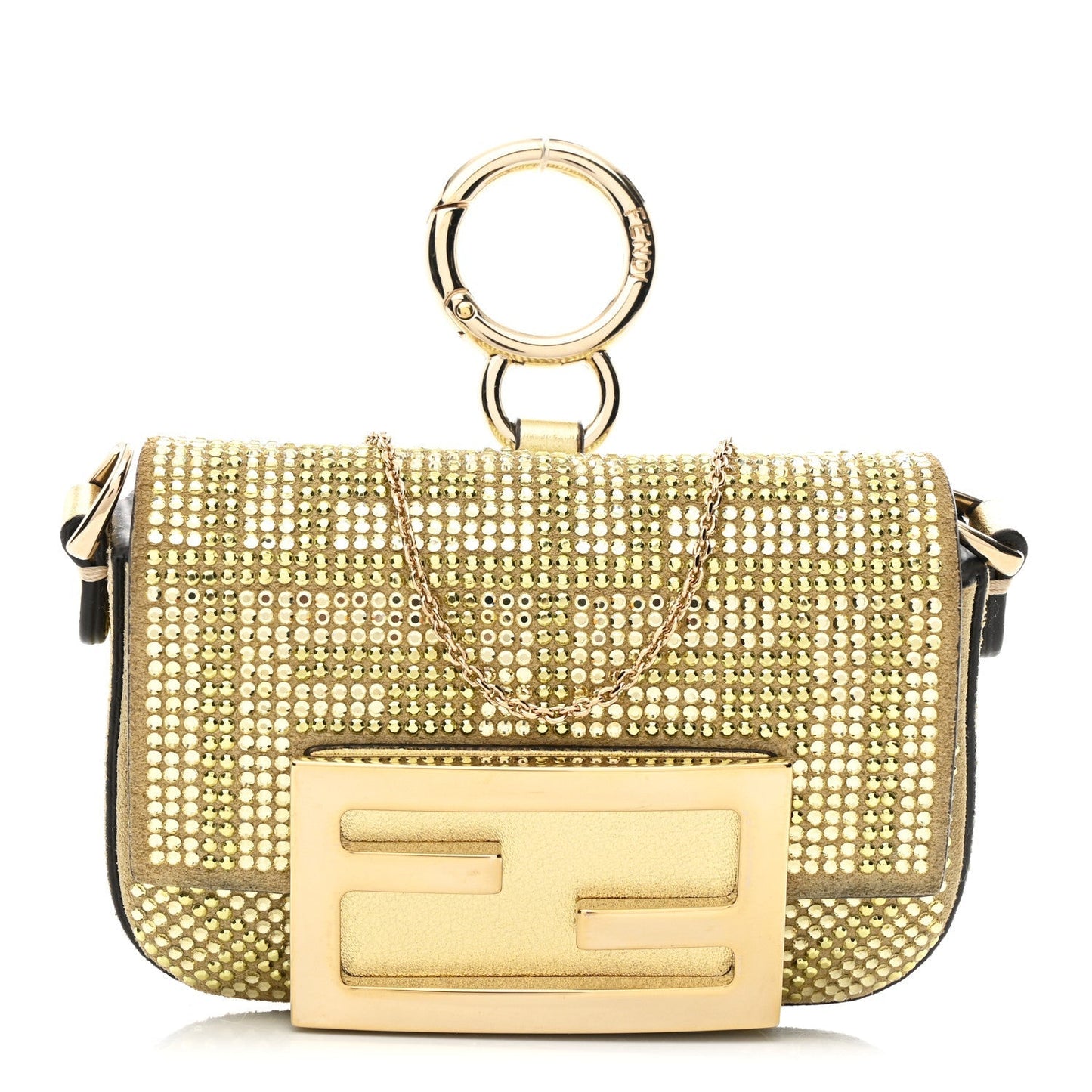 Crystal Vitello Laminato FF Nano Maxi Buckle Baguette Charm Light Gold