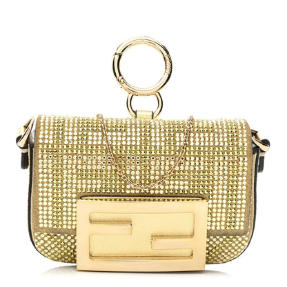Crystal Vitello Laminato FF Nano Maxi Buckle Baguette Charm Light Gold