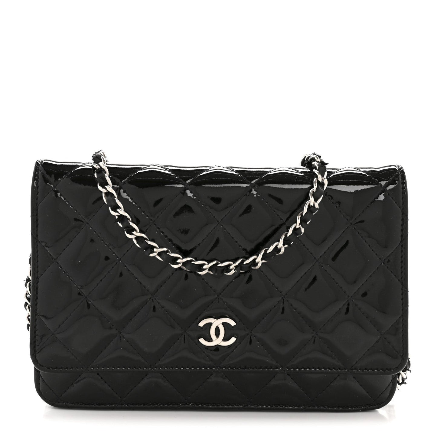 Patent Quilted Wallet On Chain WOC Black