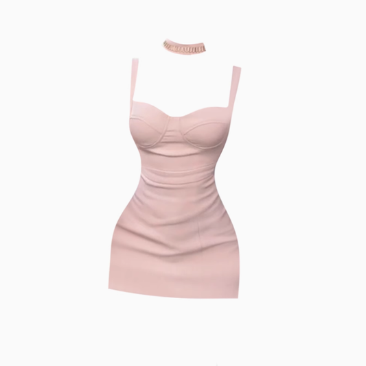2025 Pure Color Sling Dress with a Sense of Gold, Slimming Waist and Hip Short Skirt R1249
