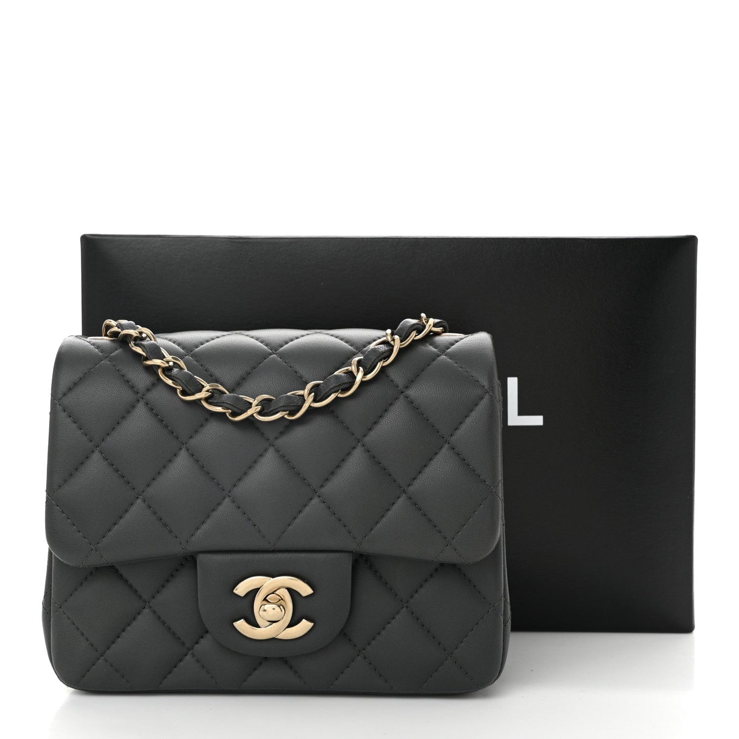 Lambskin Quilted Mini Square Flap Dark Grey