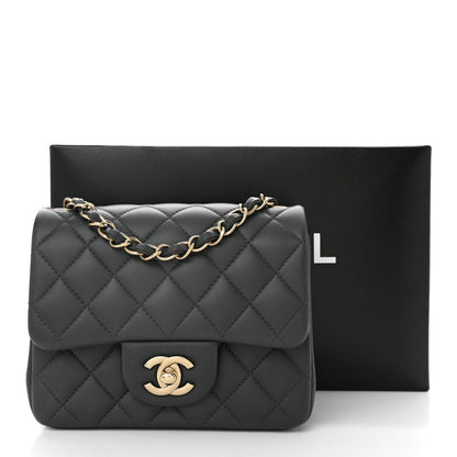 Lambskin Quilted Mini Square Flap Dark Grey