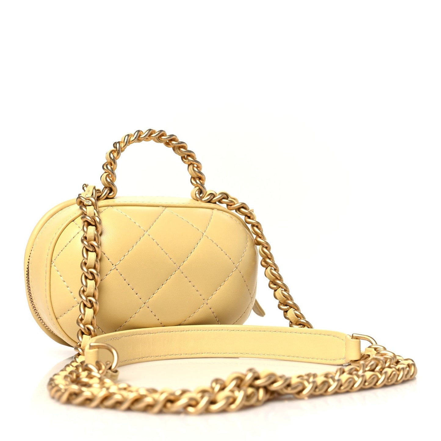 Lambskin Quilted CC Bubble Vanity Case With Chain Light Yellow