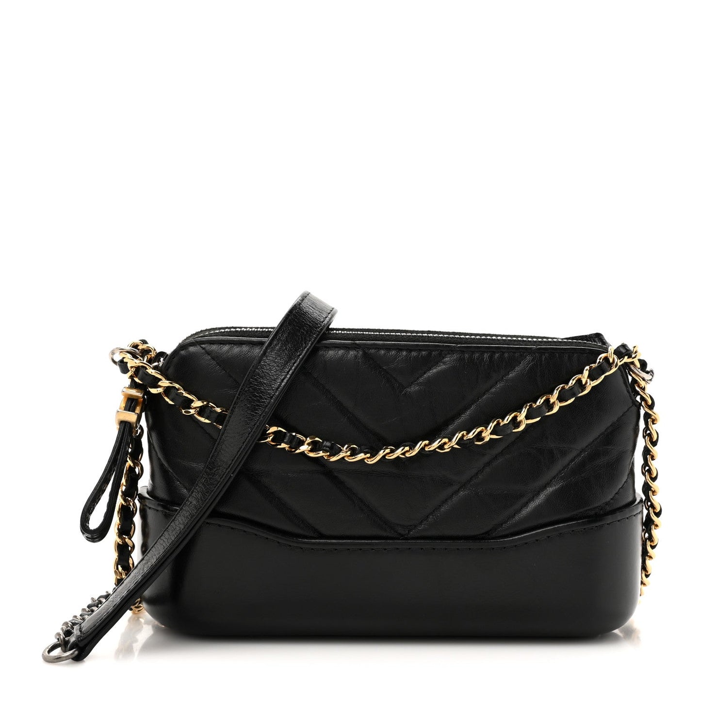 Aged Calfskin Chevron Quilted Small Gabrielle Clutch With Chain Black
