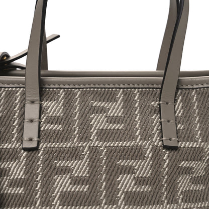 Denim Jacquard FF Effect Vitello Grace Mini Roll Tote Dove White Dove