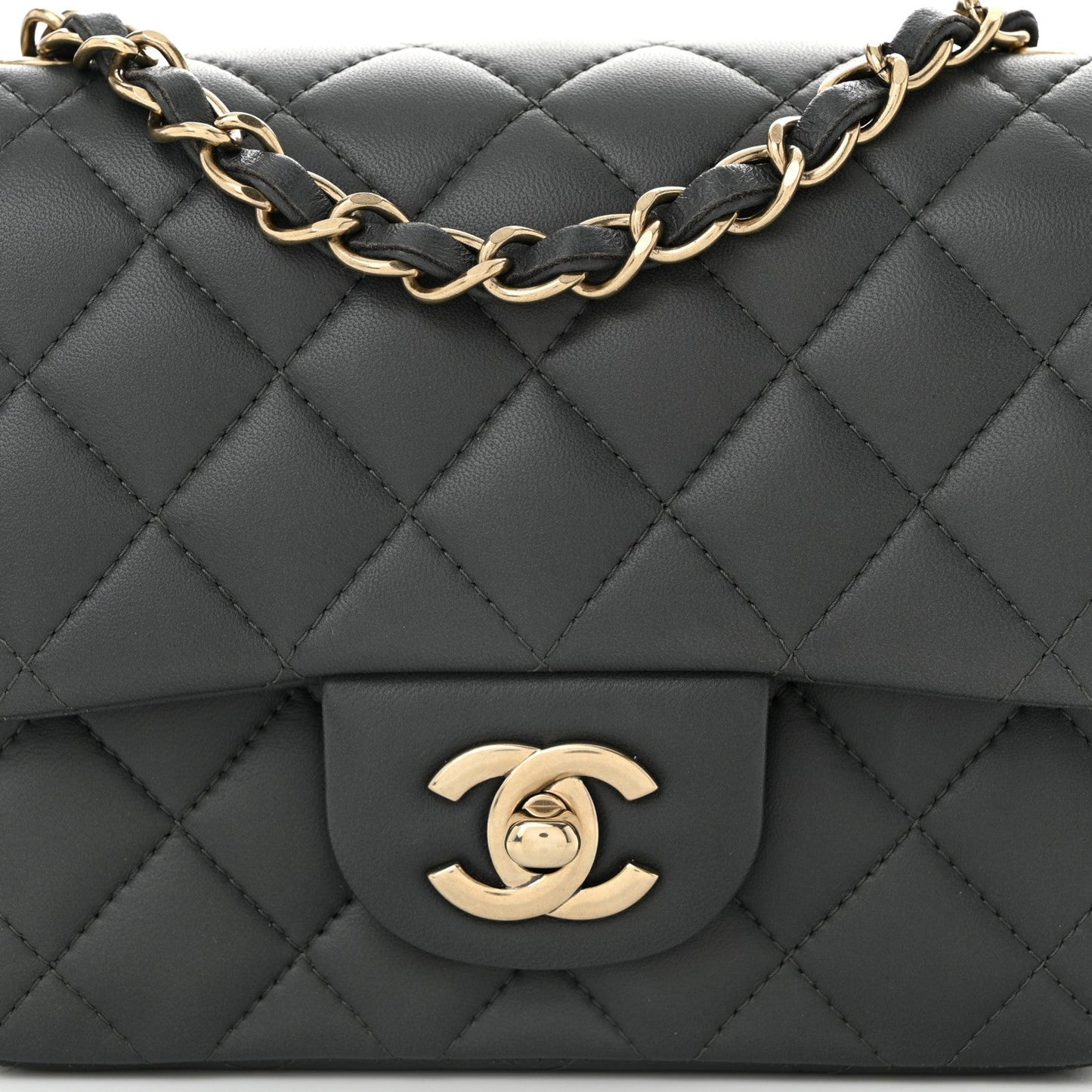 Lambskin Quilted Mini Square Flap Dark Grey