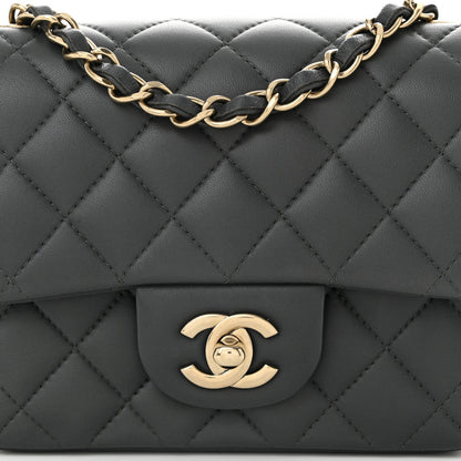 Lambskin Quilted Mini Square Flap Dark Grey