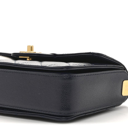 Shiny Caviar Quilted Mini Top Handle Flap Navy Blue