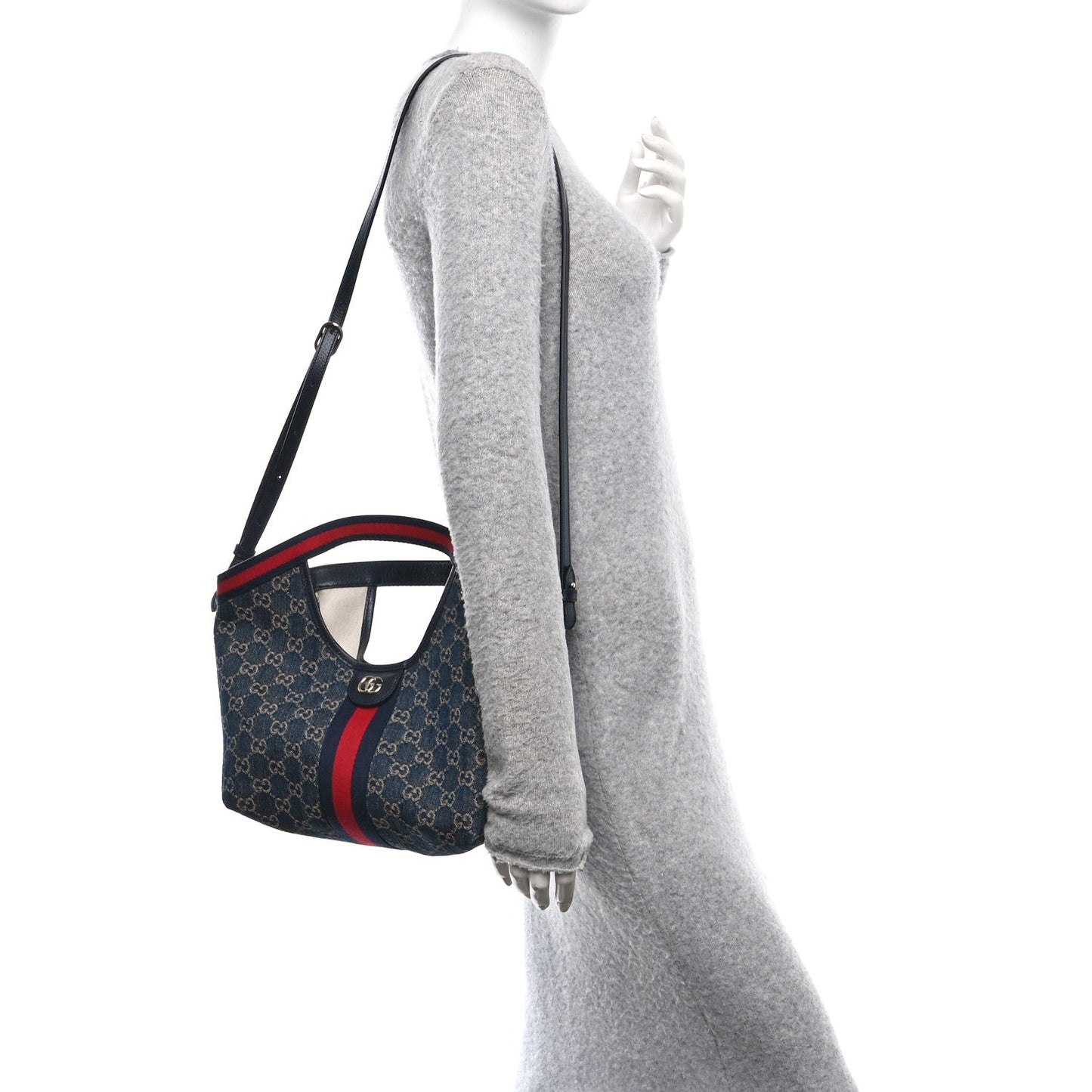 Denim GG Monogram Web Small Giglio Tote Blue White