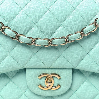 Caviar Quilted Jumbo Double Flap Light Green