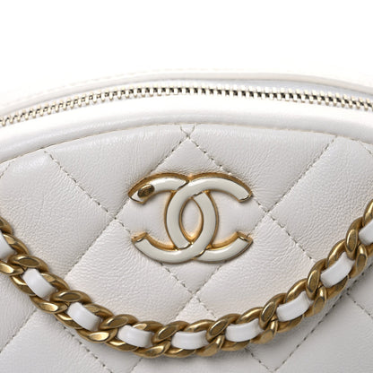 Lambskin Enamel Quilted Mini Clip Round Camera Case White