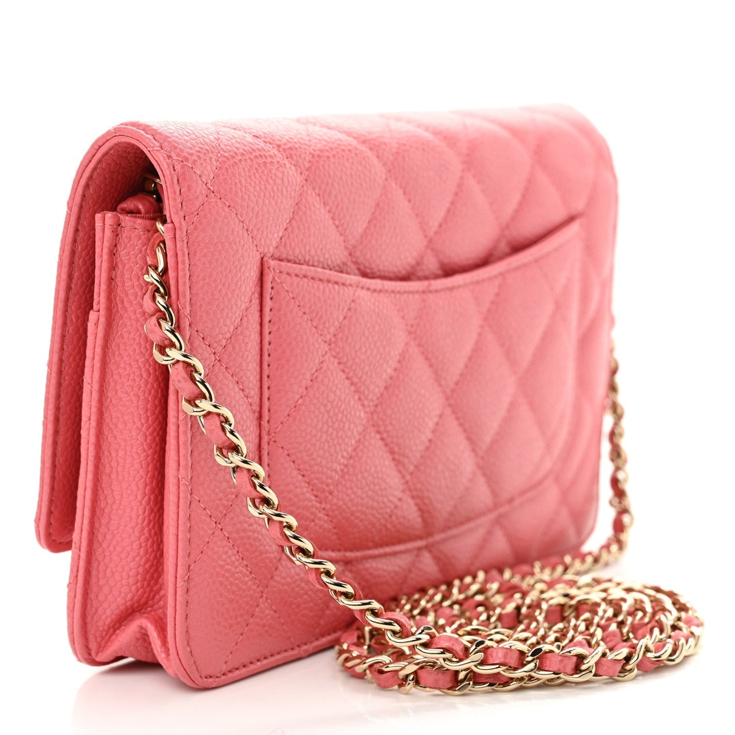 Caviar Quilted Wallet on Chain WOC Pink