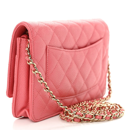Caviar Quilted Wallet on Chain WOC Pink