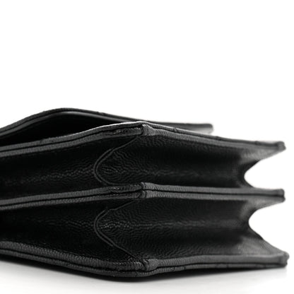 Shiny Caviar Quilted Clutch With Chain Black