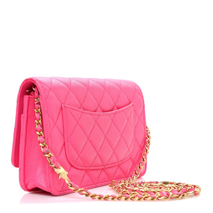 Caviar Quilted Glitter CC Roller Skate Wallet on Chain WOC Pink