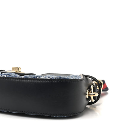 Denim GG Monogram Mini Moon Side Shoulder Bag Blue