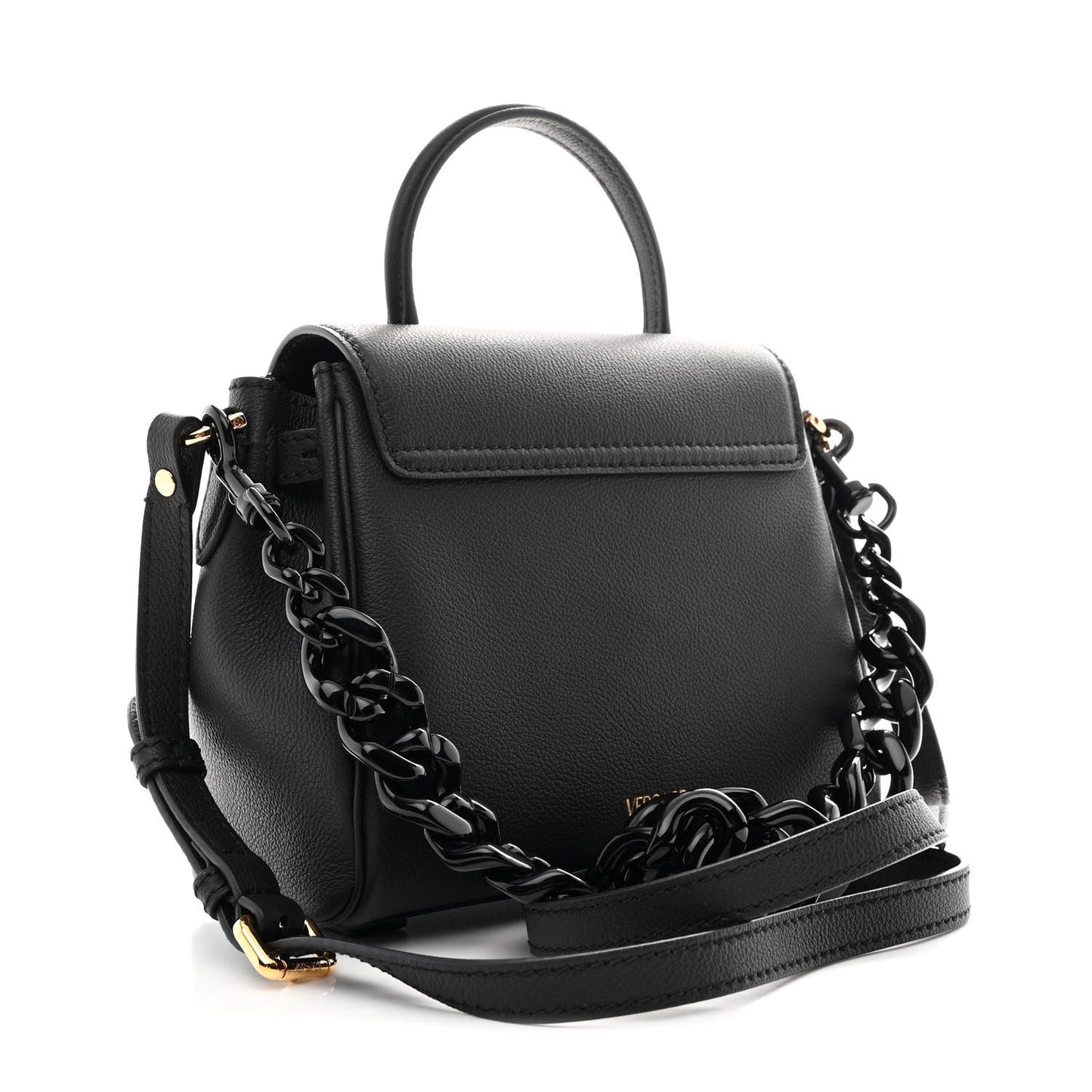 Grained Calfskin Small La Medusa Top Handle Bag Black