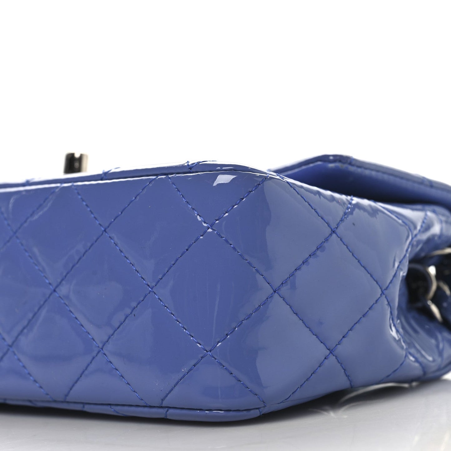 Patent Calfskin Quilted Mini Rectangular Flap Blue