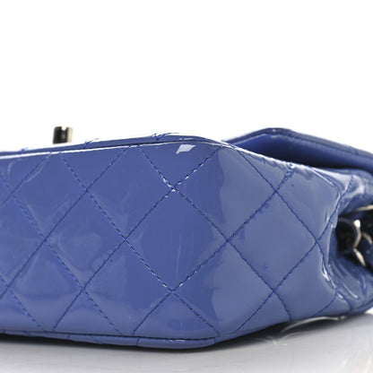 Patent Calfskin Quilted Mini Rectangular Flap Blue
