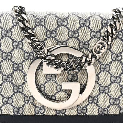 GG Supreme Monogram Textured Dollar Calfskin Blondie Chain Shoulder Flap Bag Beige Blue