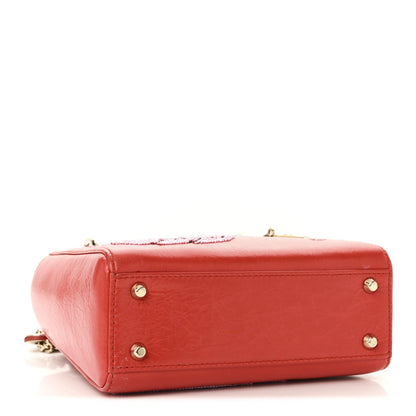 Calfskin Beaded Mini Lady Dior Rouge Multicolor