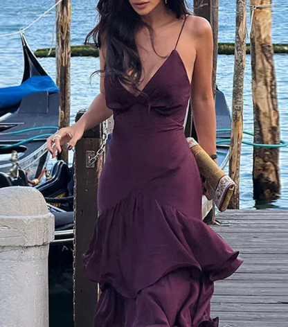 Classy Spaghetti Straps Burgundy Satin Layered Mermaid Evening Dress Long Wedding Guest Dress SP1304