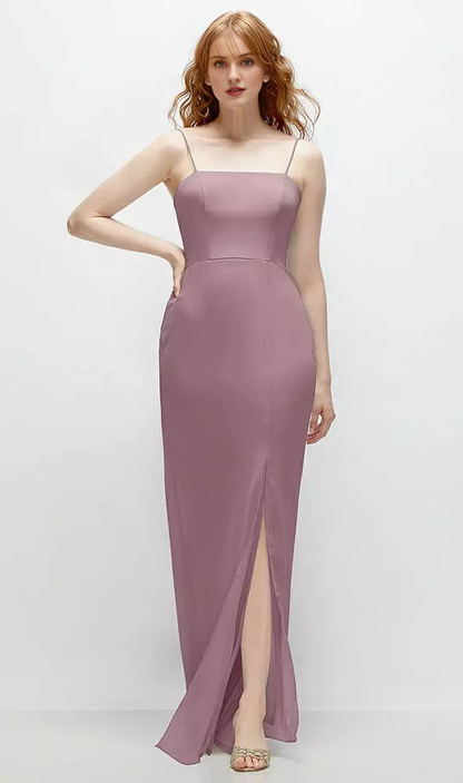 Front slit back strap hollow horn and floor length Prom dress