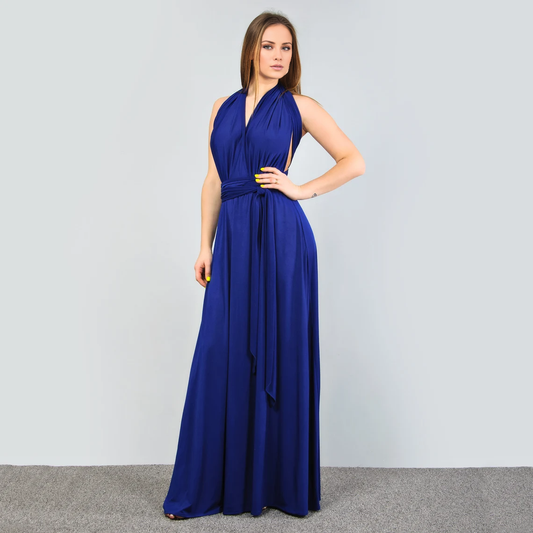 - Hanging neck collar pleated bra backless and floor length Prom dress