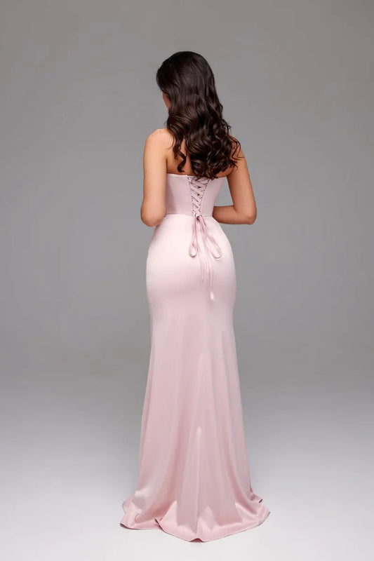- backless strapless back strap with side slit and floor length Prom dress