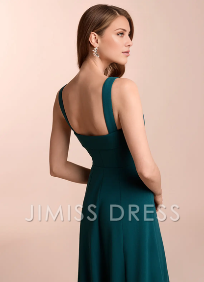 A-line straight neckline backless and floor length Prom dress