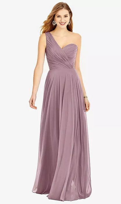 One shoulder hanging chiffon and floor length Prom dress
