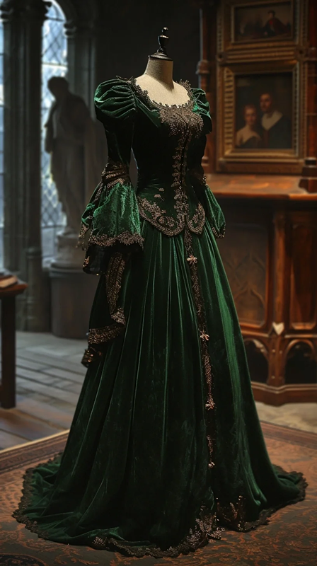 Green square neckline fitted waist elegant classic ball gown R7202