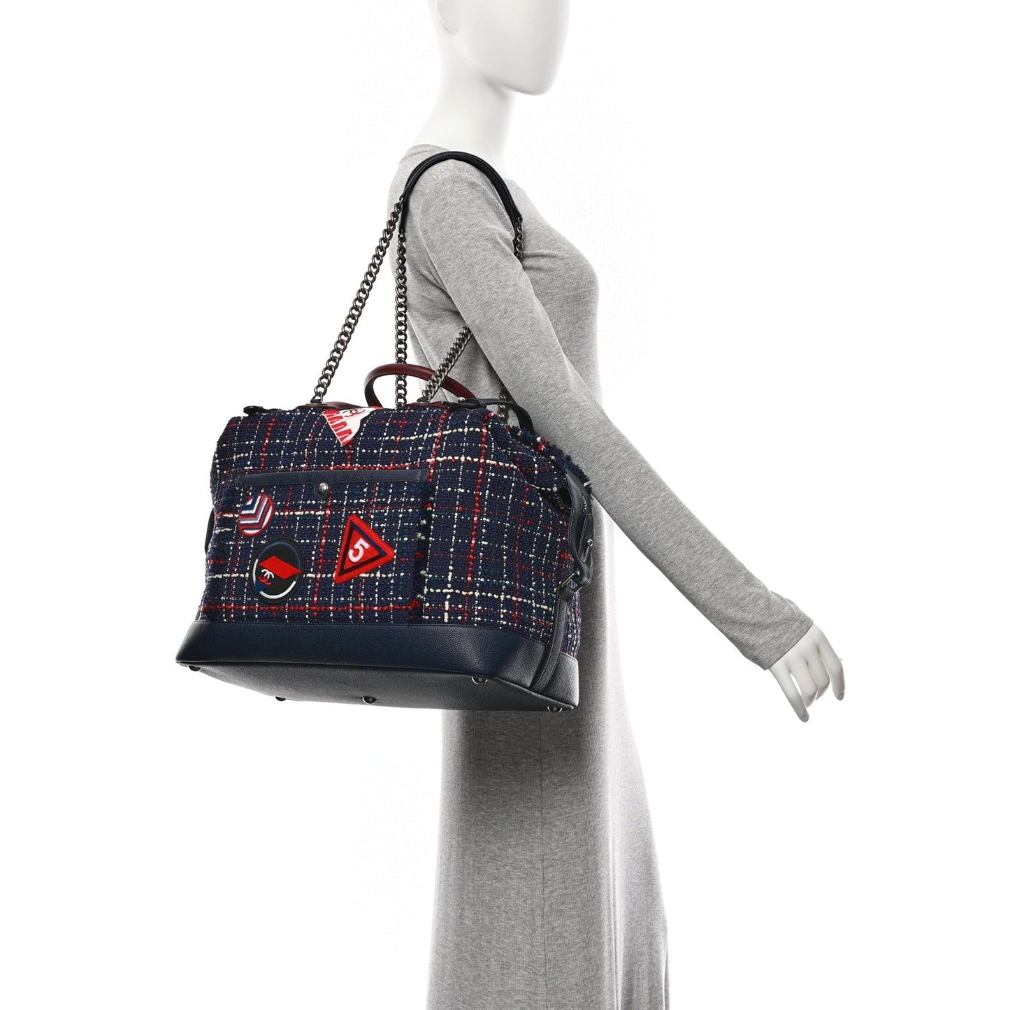 Tweed Large Trip Bowling Bag  Navy Burgundy