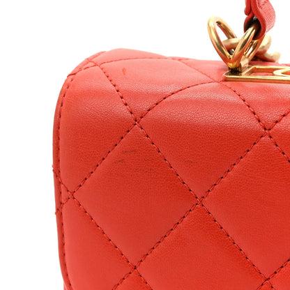 Lambskin Quilted Medium Trendy Spirit Top Handle Bag Orange