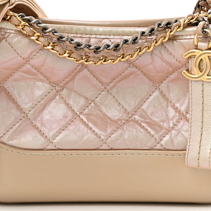 Iridescent Aged Calfskin Quilted Small Gabrielle Hobo Light Pink