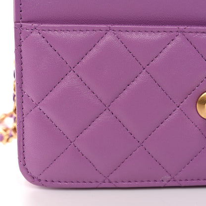 Lambskin Quilted CC Pearl Crush Wallet on Chain WOC Purple