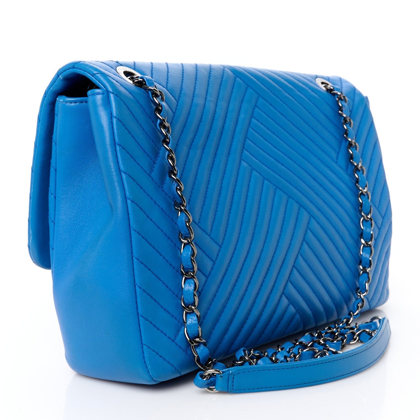 Lambskin Large CC Crossing Flap Blue