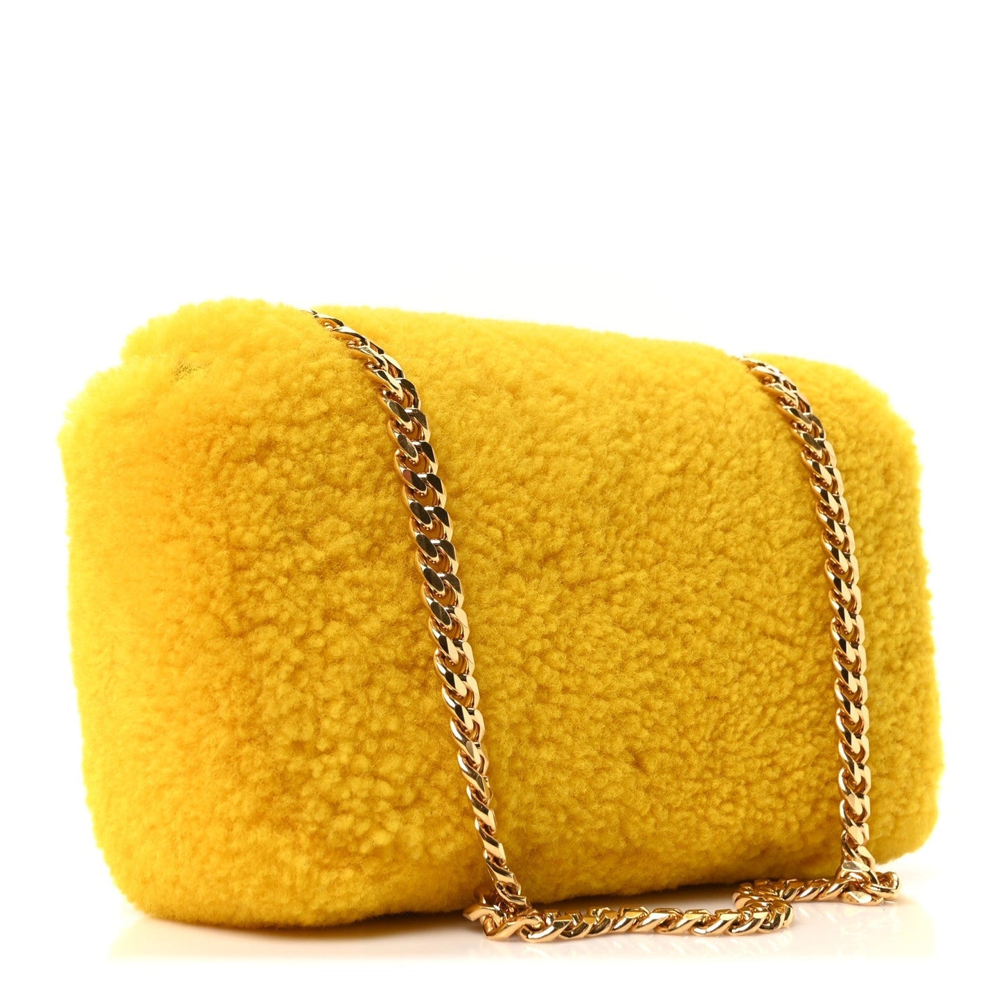 Fluffy Shearling Triomphe Claude Chain Shoulder Bag Yellow