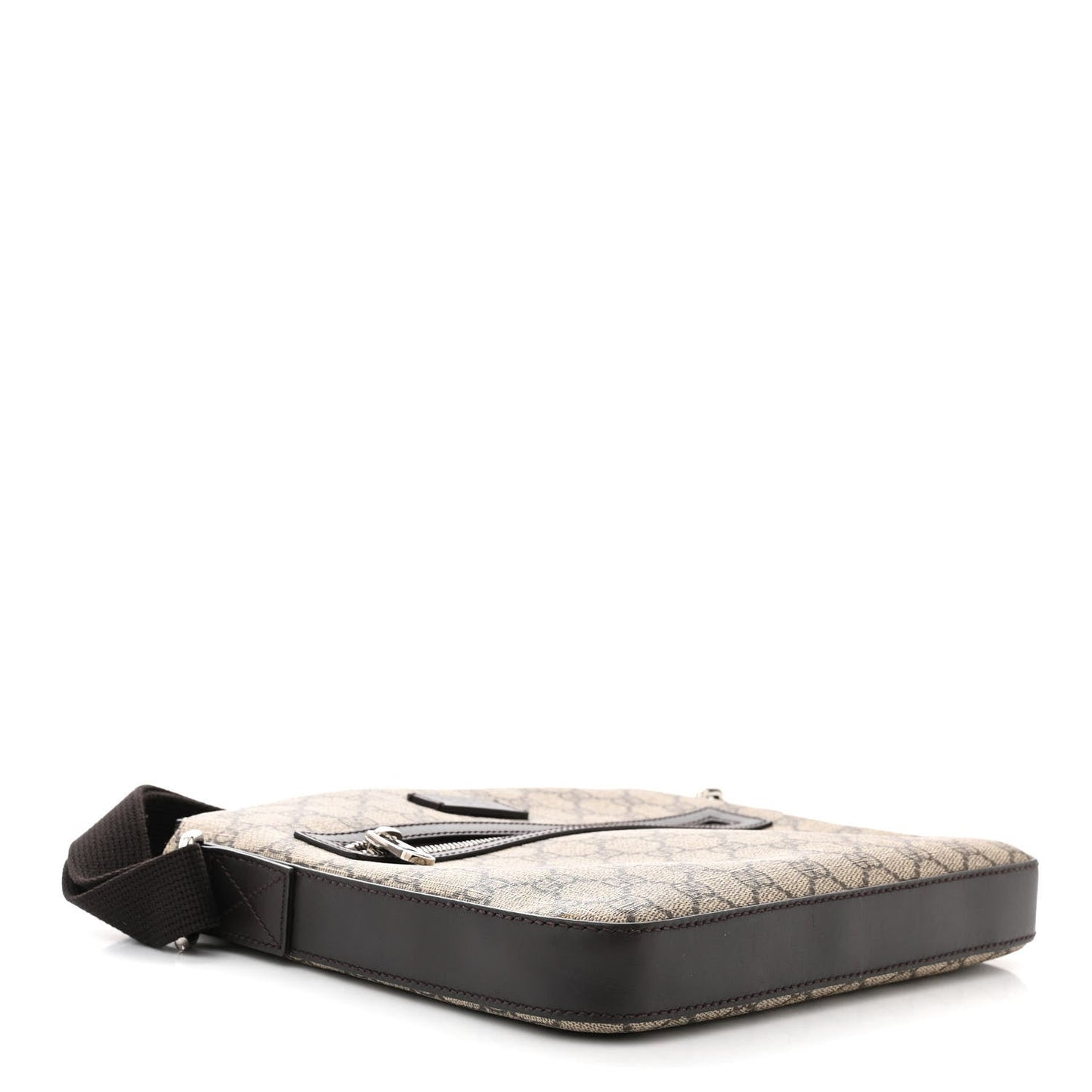 GG Supreme Monogram Selleria Calfskin Small Flat Messenger Bag Beige Ebony Cocoa Marrone Scuro