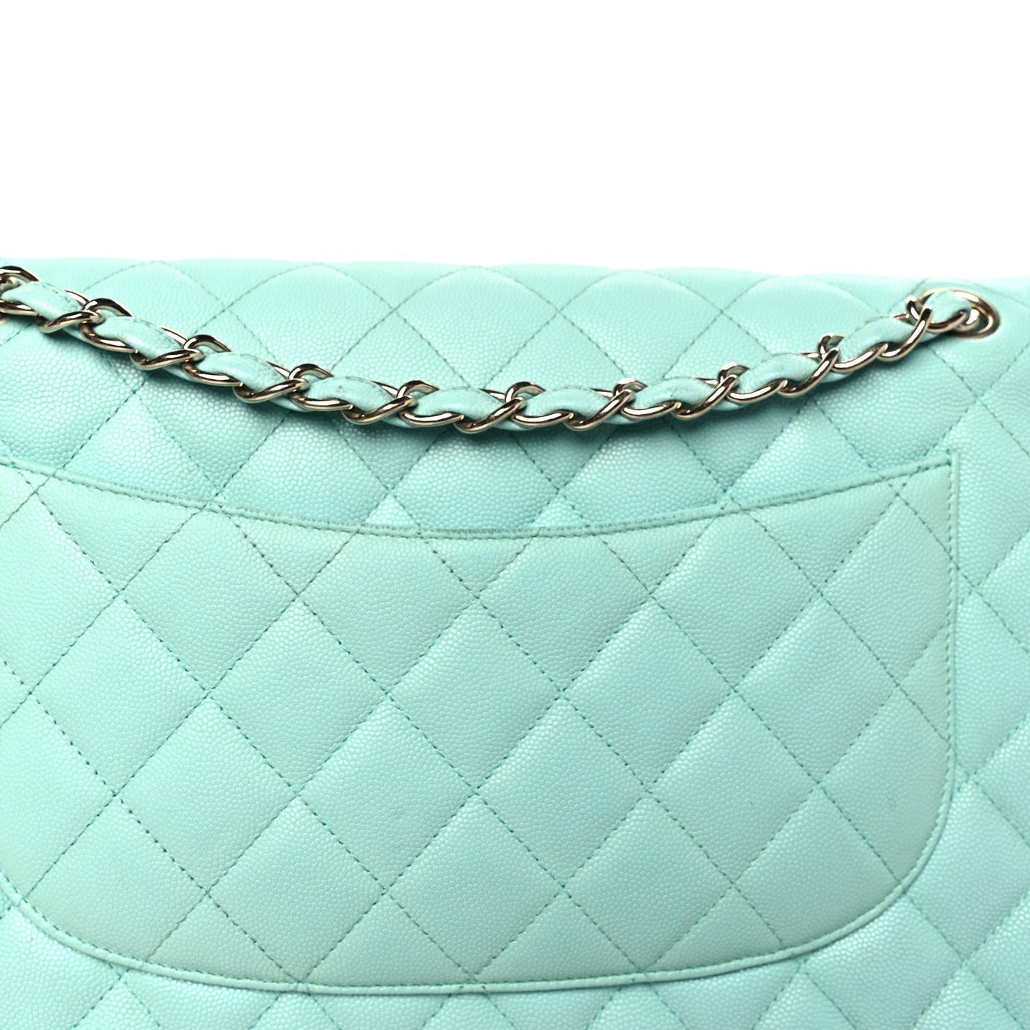 Caviar Quilted Jumbo Double Flap Light Green