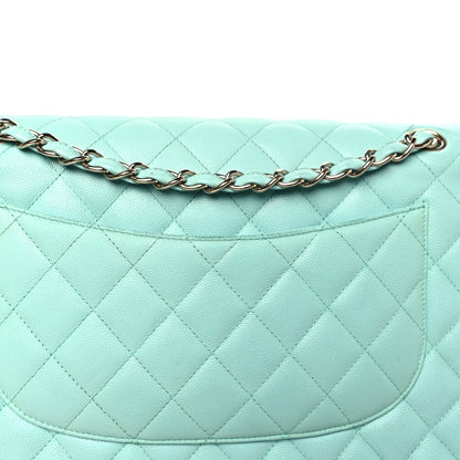 Caviar Quilted Jumbo Double Flap Light Green