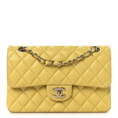 Caviar Quilted Small Double Flap Light Yellow