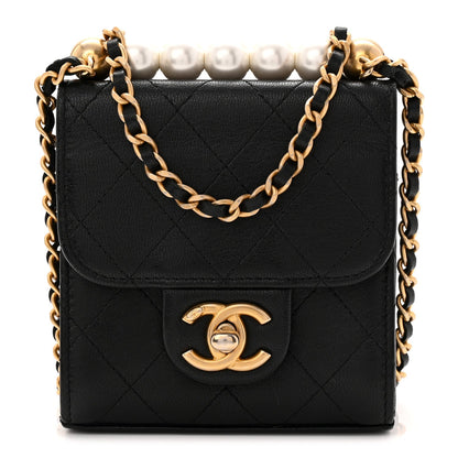 Lambskin Quilted Chic Pearls Flap Black